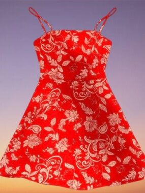 B. Darlin Red Floral Spaghetti-Strap Dress - Sundress, Size 5/6